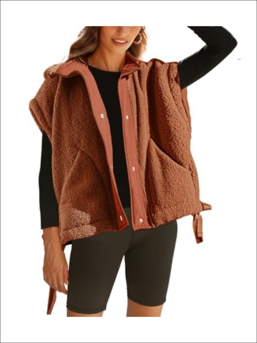 Sherpa Fleece Vest Women Sleeveless Button Front Loose Fit